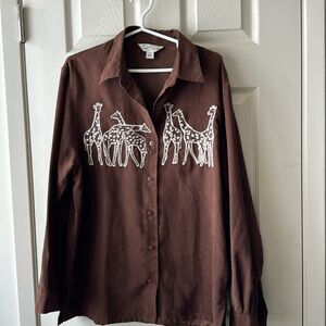 Brown faux suede Safari Giraffe Stitch Blouse L